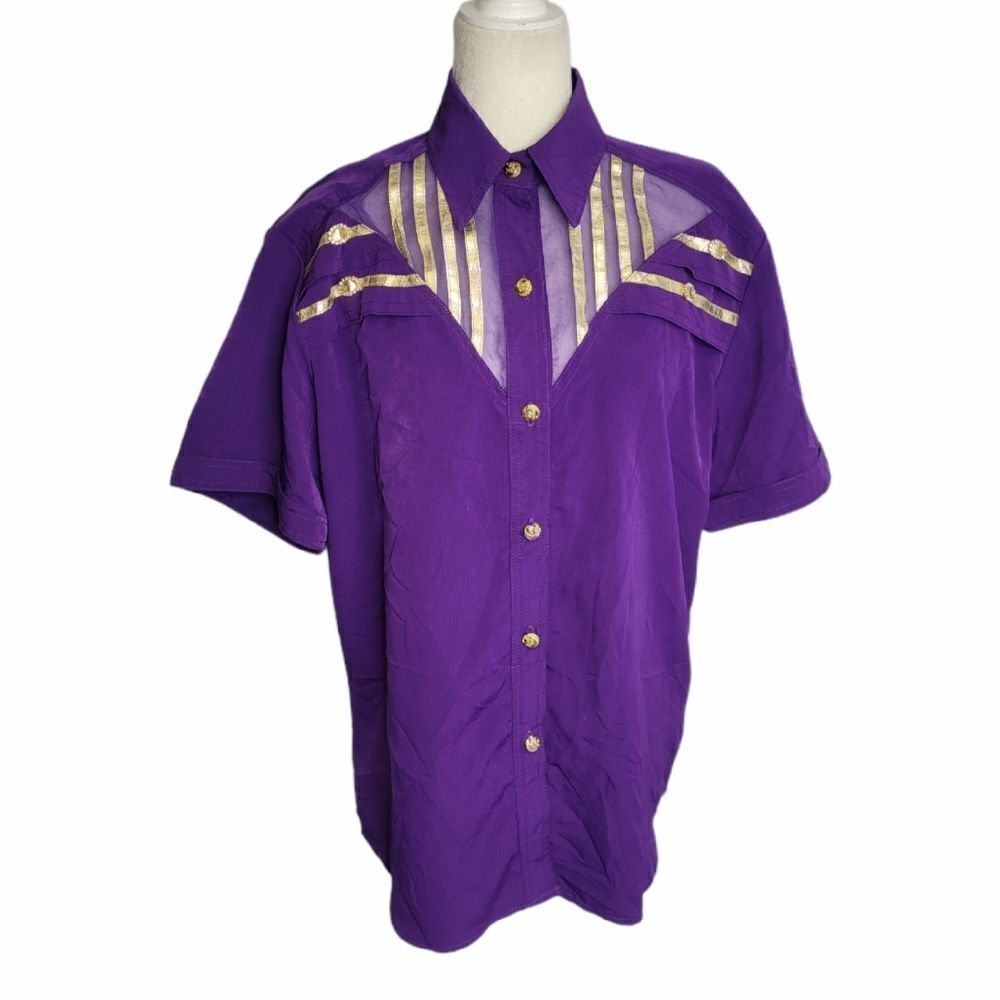 VINTAGE 80s shirt button up purple & gold oversized southwestern M